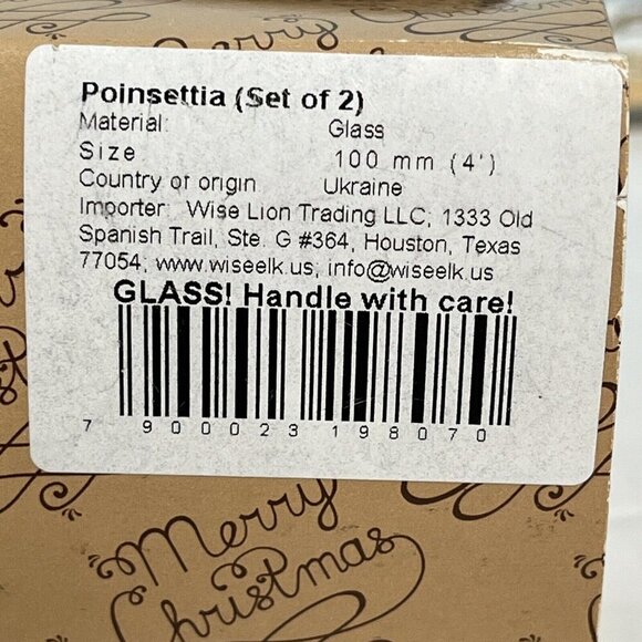 Wise Elk Glass Christmas Ornaments Poinsettia Set Of 2  Bulbs‎ Clear Painted - Picture 5 of 5